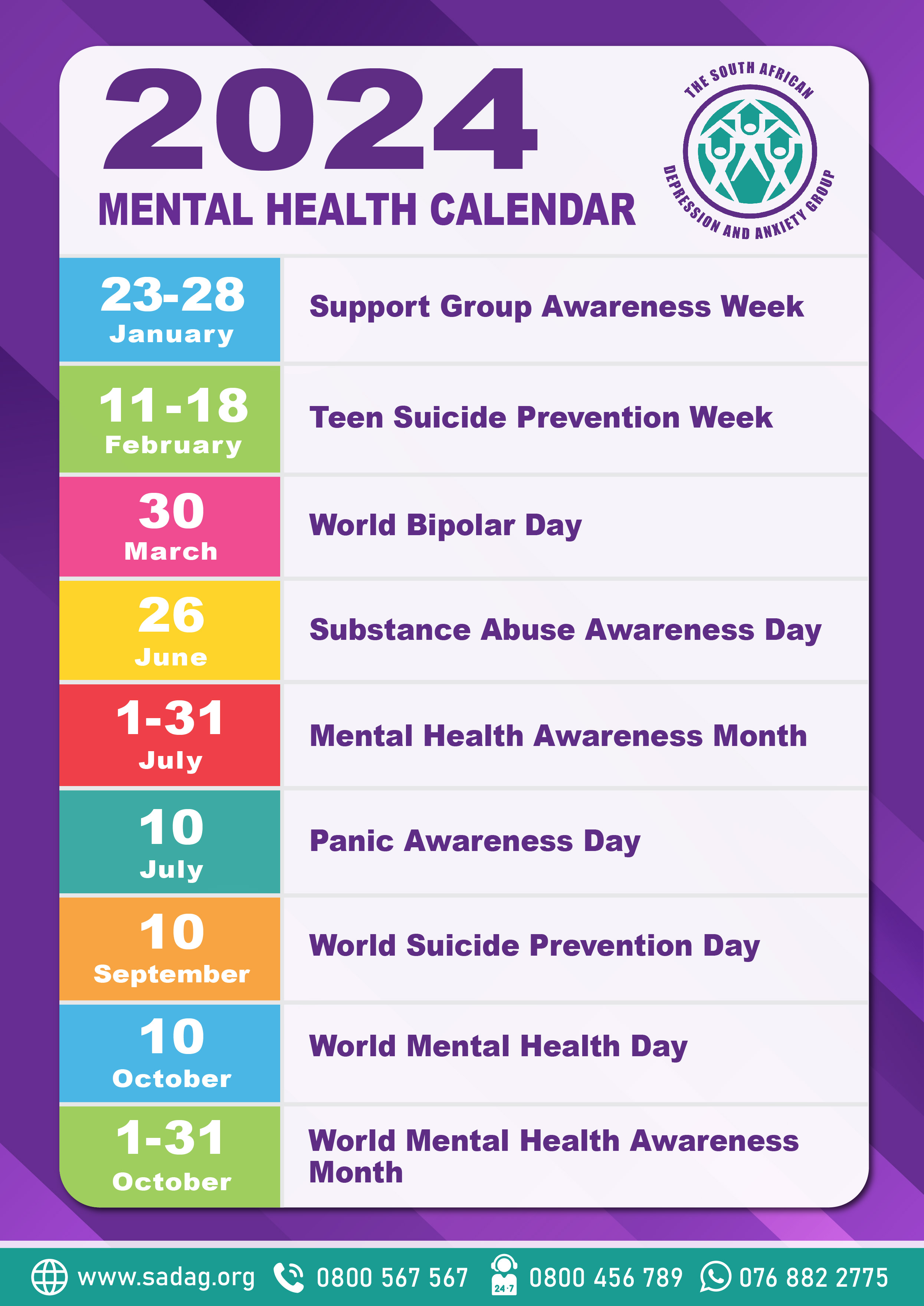 South African Mental Health Calendar 2024